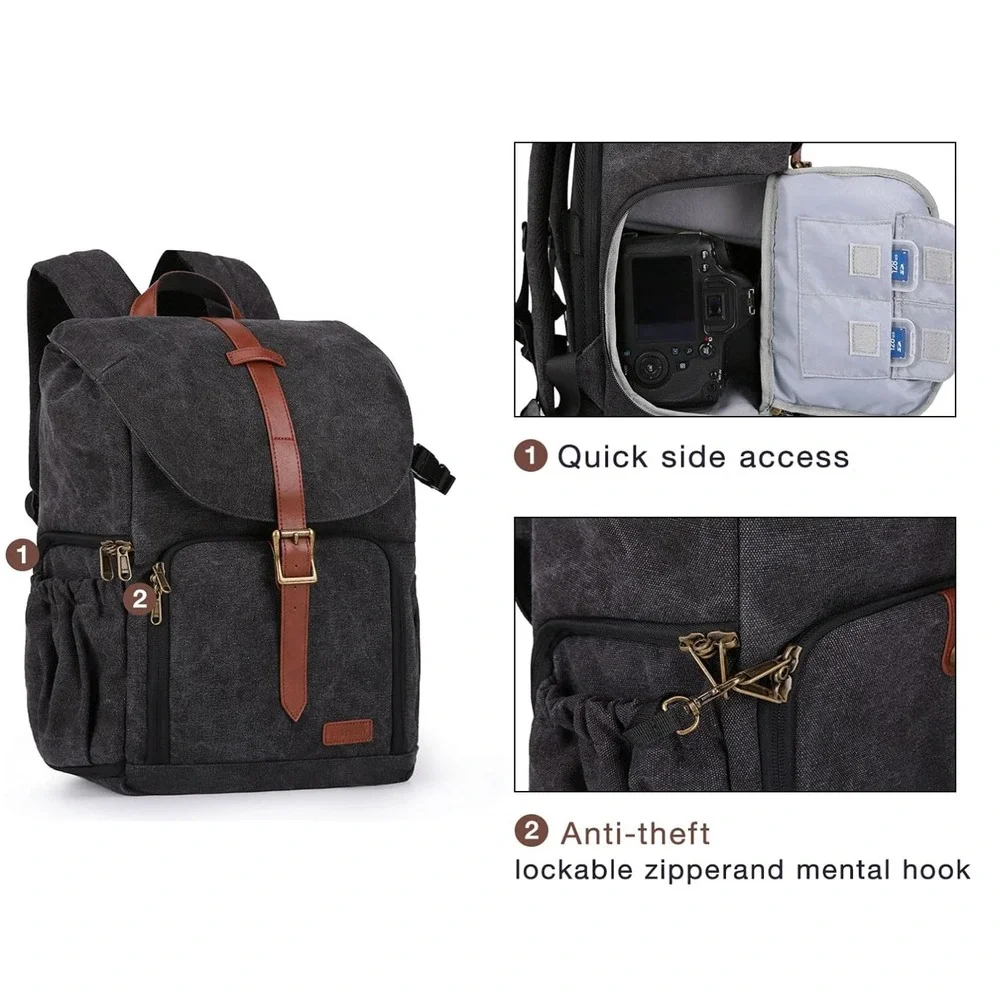Bagsmart DSLR Dark Grey Camera Bag Backpack Side Load Anti-Theft Water Resistant